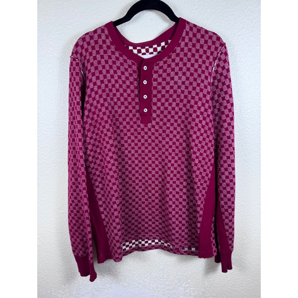Ovadia & Sons Henley‎ Sweater Mens XL Red White Checkered Long Sleeve Designer